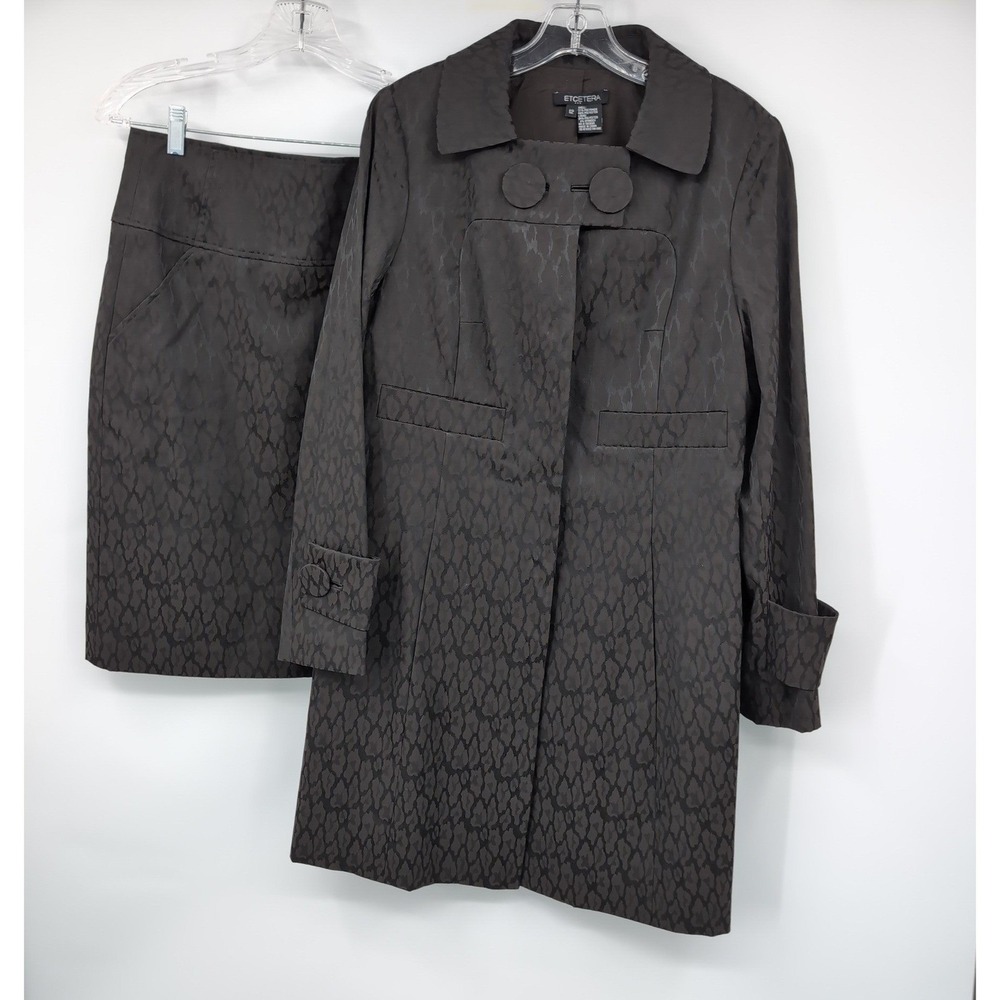 Etcetera Womens Black Leopard Jacquard Skirt Suit Jacket Size 12 & Skirt Size 10
